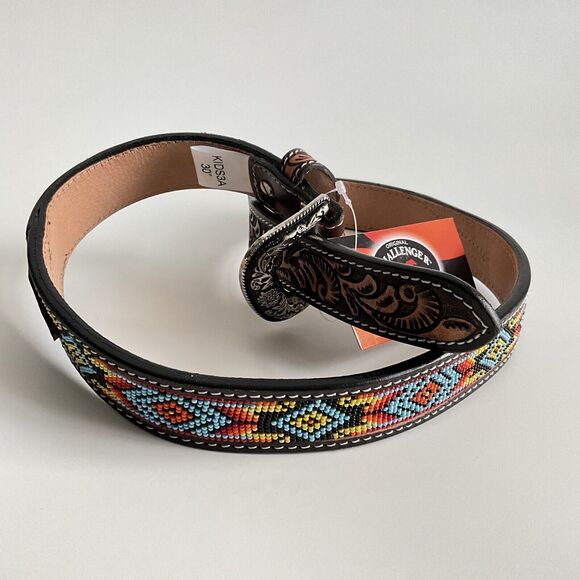 Challenger Horse Wear Beaded Tooled Leather Belt Youth Western Rodeo 30” main image 12